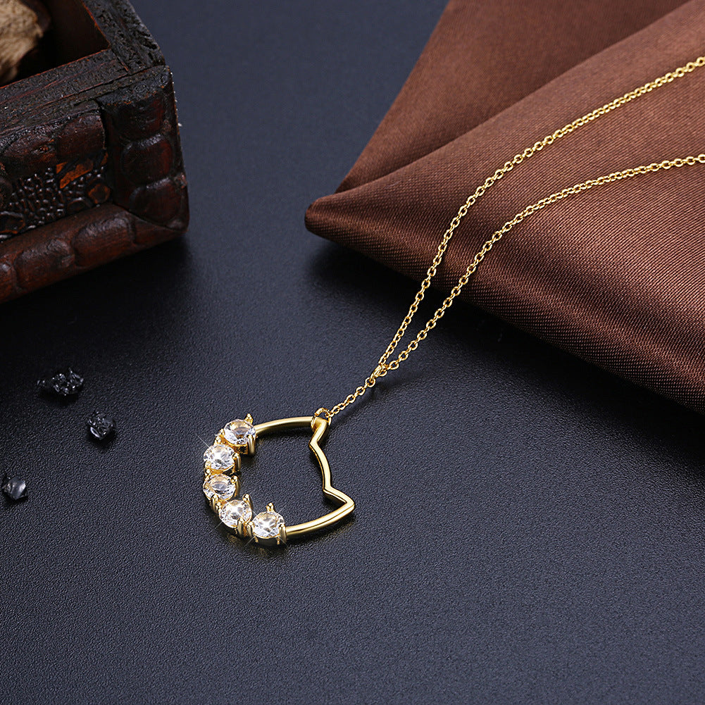 Crystal Shijia Necklace Sterling Silver S925 Cute Cat Silver Svn308