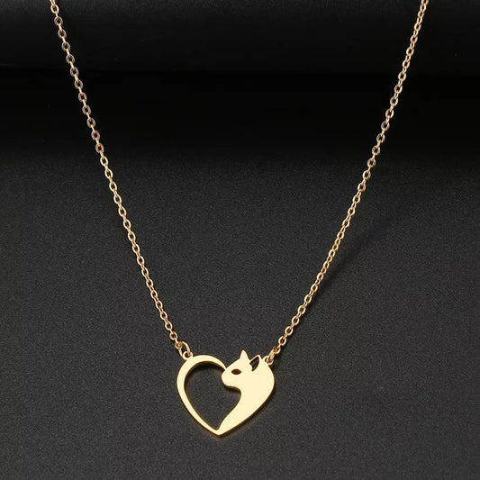 [ASTRAL] Hollow-Void Resonator Necklace — Geometric Heart & Cat Silhouette