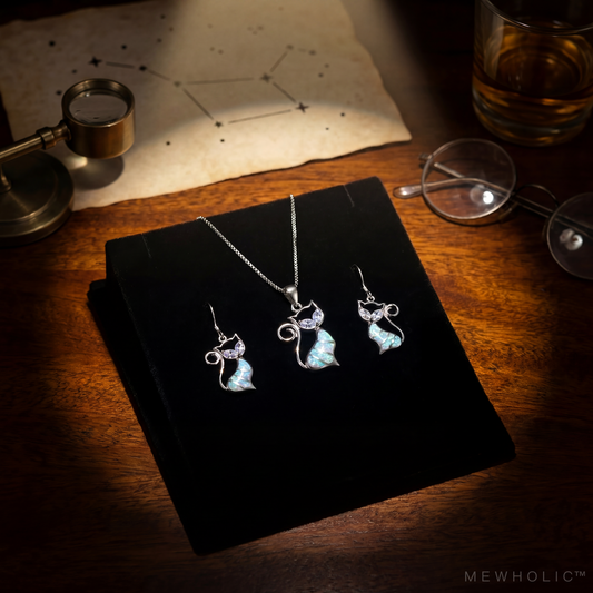 [VIS-07] ASTRAL | Ethereal Cat Opal Alignment Set — Earrings & Necklace Bundle