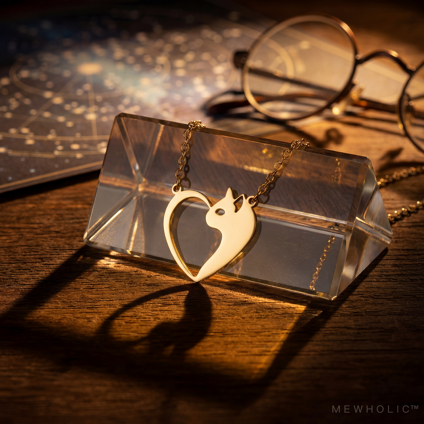 [VOID-06] ASTRAL | Hollow-Void Resonator Necklace — Geometric Heart & Cat Silhouette