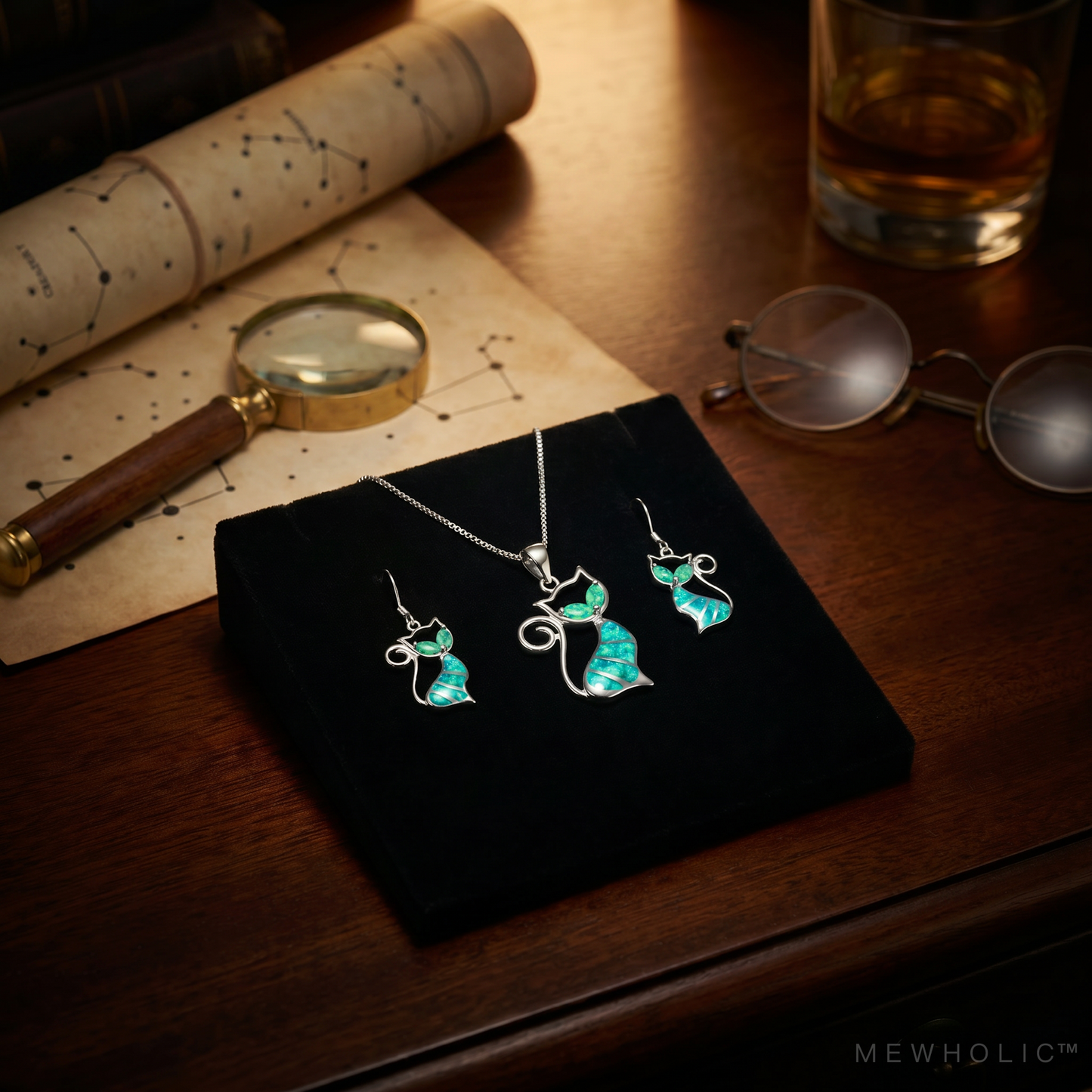 [VIS-07] ASTRAL | Ethereal Cat Opal Alignment Set — Earrings & Necklace Bundle