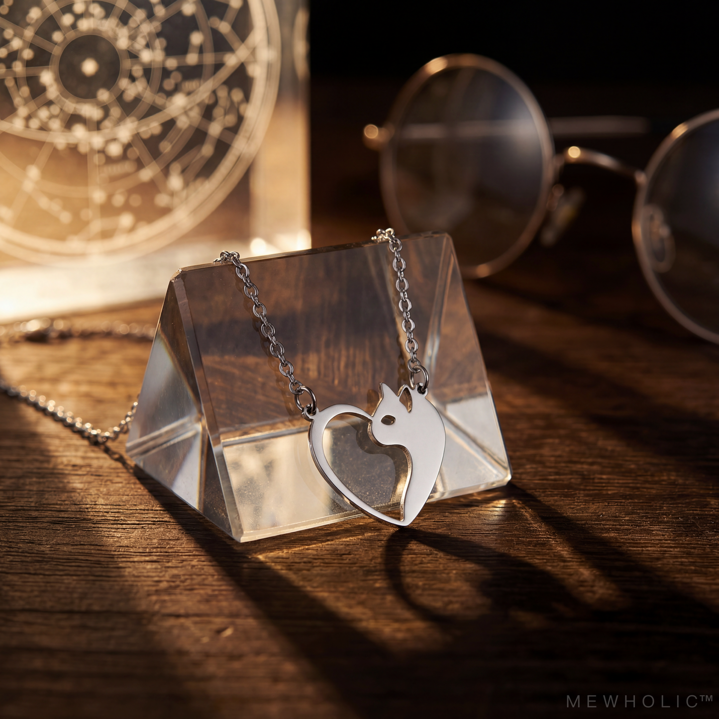 [VOID-06] ASTRAL | Hollow-Void Resonator Necklace — Geometric Heart & Cat Silhouette