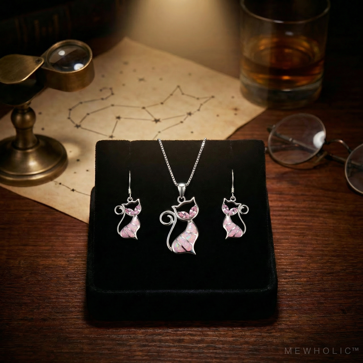 [VIS-07] ASTRAL | Ethereal Cat Opal Alignment Set — Earrings & Necklace Bundle