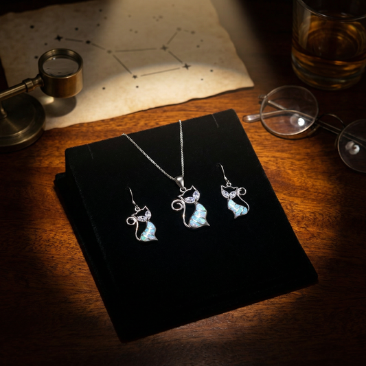 [ASTRAL] Ethereal Cat Opal Alignment Set — Earrings & Necklace Bundle