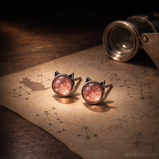 [SYNC-04] SESSION 50,000Hz | Strawberry Quartz Neural Soother — Cat Ear Crystal Earrings