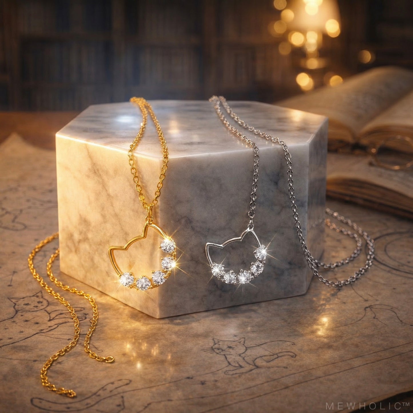 [STAB-05] SESSION 50,000Hz | Lunar Gravity Alignment Pendant — Moon & Cat Crystal Necklace