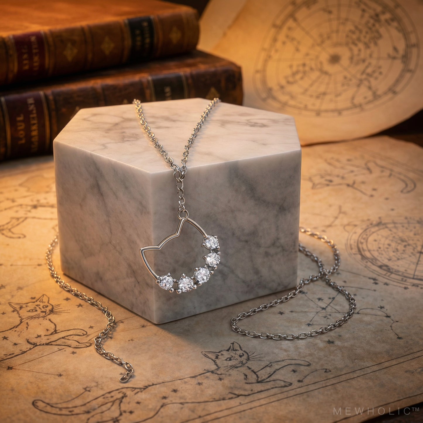[STAB-05] SESSION 50,000Hz | Lunar Gravity Alignment Pendant — Moon & Cat Crystal Necklace